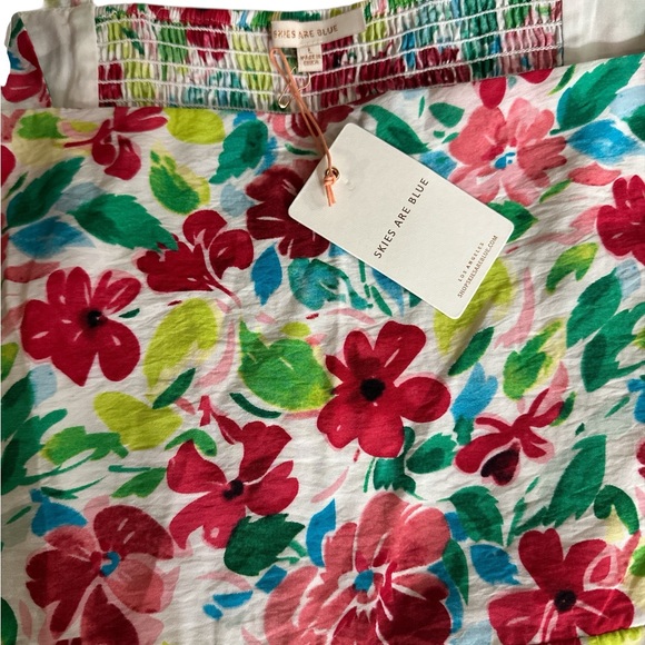 NWT Skies Are Blue Women’s Pink Red Puff Sleeve Sundress w/Elastic Back Size L - Picture 3 of 4